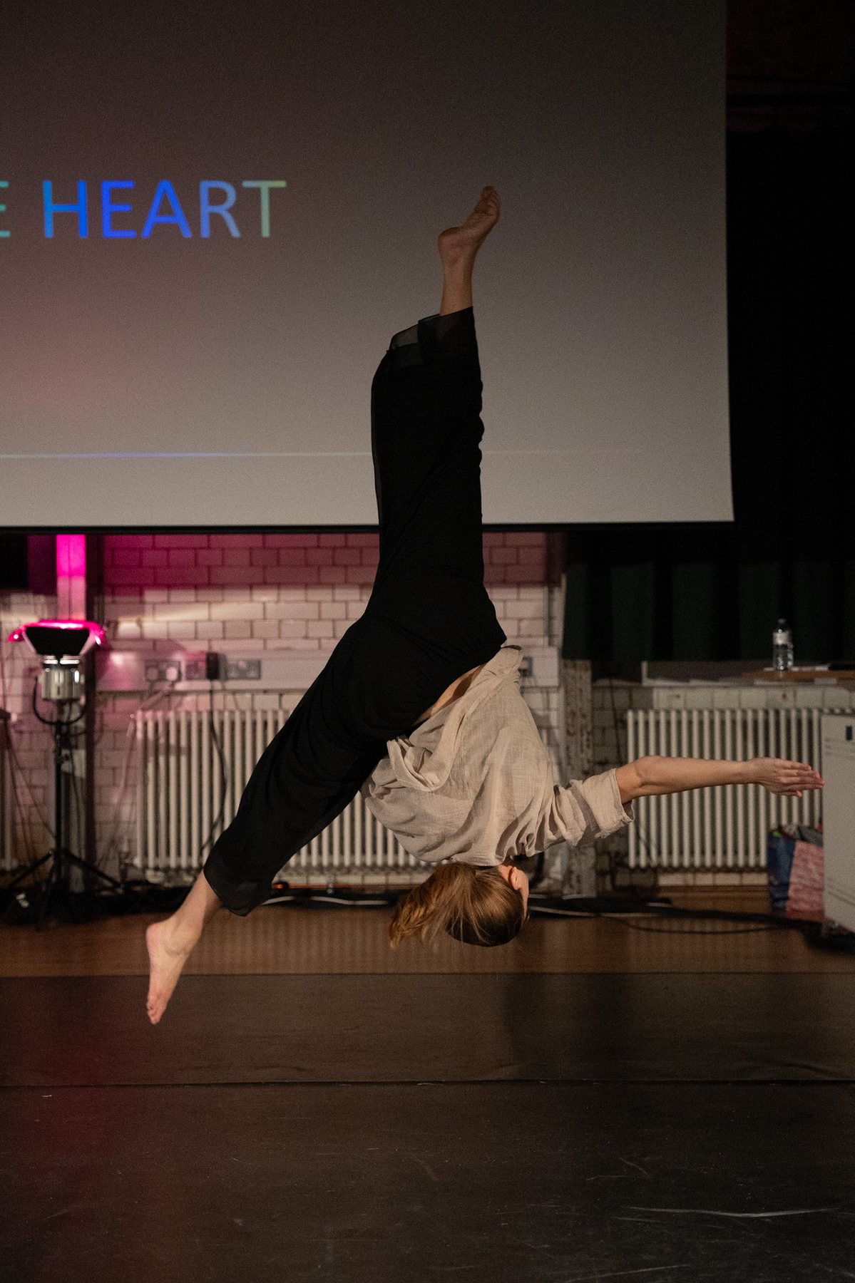 Dancer captured mid-air during a flip