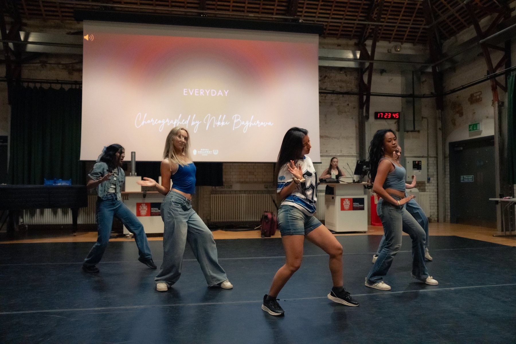 Dance group in denim and blue streetwear